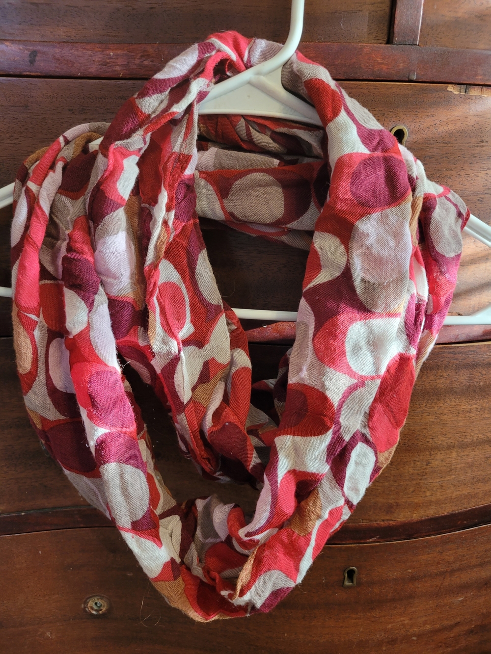 Coach Signature Circle Print Infinity Scarf in Red, Pink, Cream, Brown
